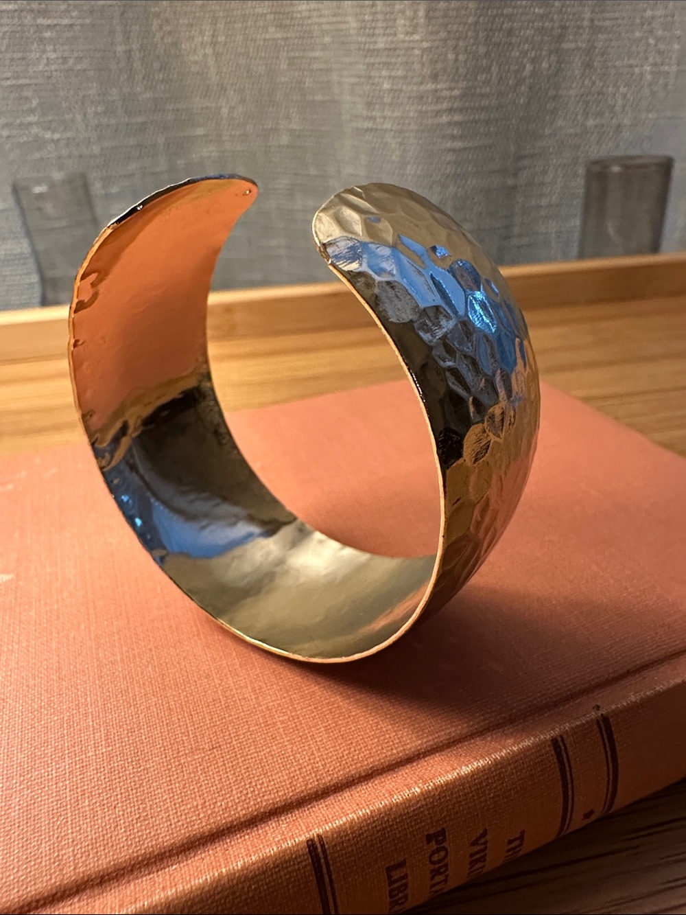 Hammered Gold Open Cuff Bracelet - Women Jewelry